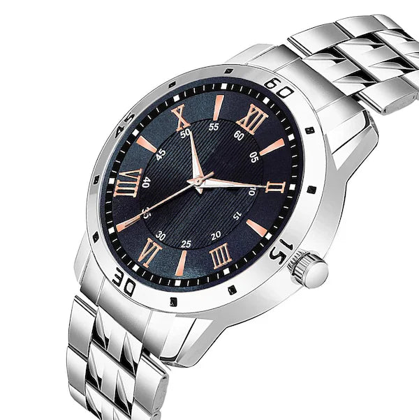 black Roman Dial Silver Stainless Steel Strap Analogue watch